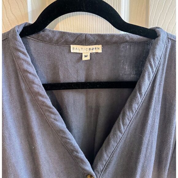 Baltic Born 100% Linen Charcoal Gray Belted Button Down 'Heidi' Jumpsuit - Picture 3 of 10